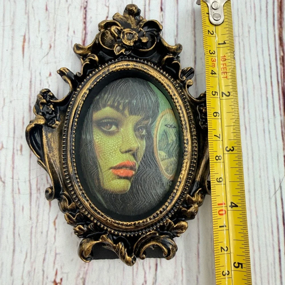 Vintage Style Reptilian Alien Woman Decoupage Art Print Ornate Resin Frame UFO